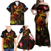 Tuvalu Family Matching Off Shoulder Maxi Dress and Hawaiian Shirt Octopus Plumeria Polynesian Tattoo