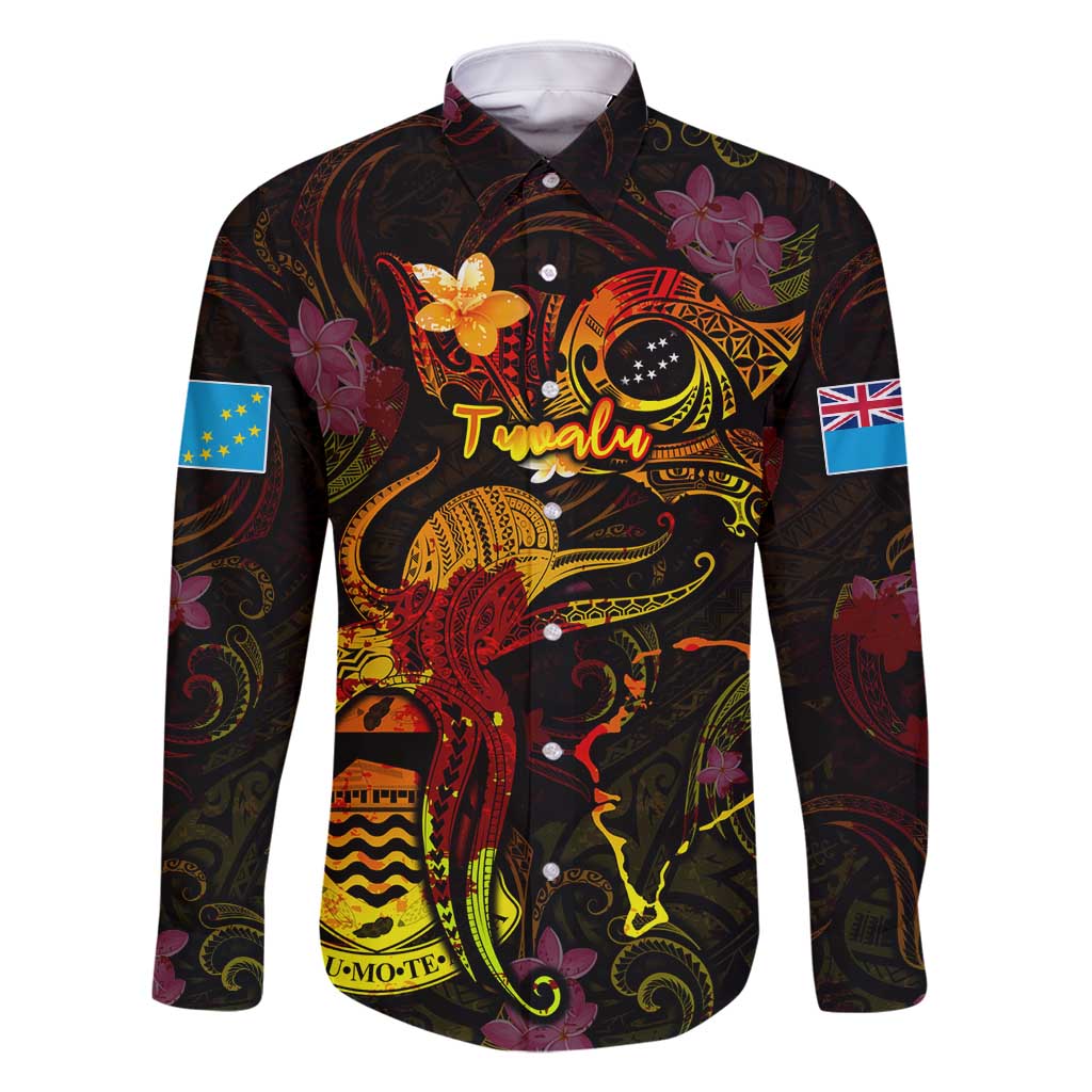 Tuvalu Family Matching Off Shoulder Maxi Dress and Hawaiian Shirt Octopus Plumeria Polynesian Tattoo