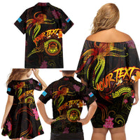 Tuvalu Family Matching Off Shoulder Short Dress and Hawaiian Shirt Octopus Plumeria Polynesian Tattoo
