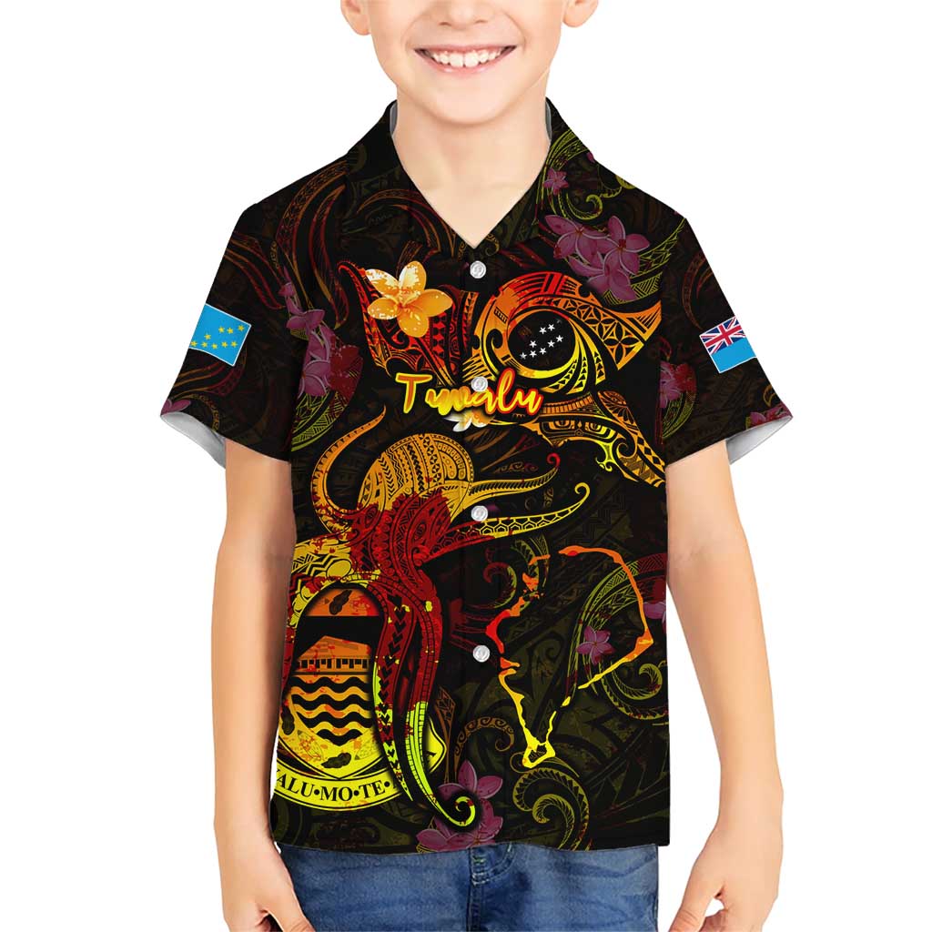 Tuvalu Family Matching Short Sleeve Bodycon Dress and Hawaiian Shirt Octopus Plumeria Polynesian Tattoo