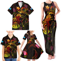 Tuvalu Family Matching Tank Maxi Dress and Hawaiian Shirt Octopus Plumeria Polynesian Tattoo
