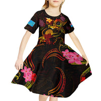 Tuvalu Kid Short Sleeve Dress Octopus Plumeria Polynesian Tattoo