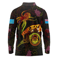 Tuvalu Long Sleeve Polo Shirt Octopus Plumeria Polynesian Tattoo