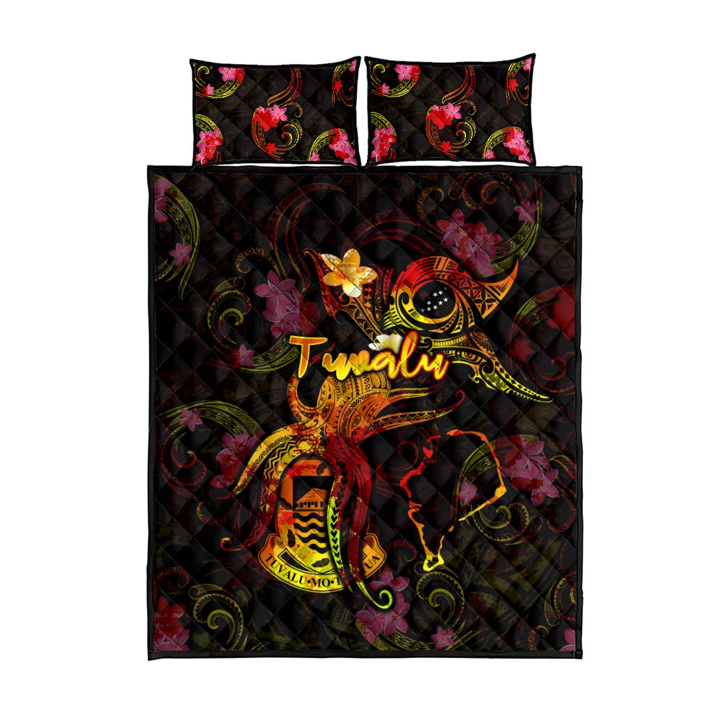 Tuvalu Quilt Bed Set Octopus Plumeria Polynesian Tattoo