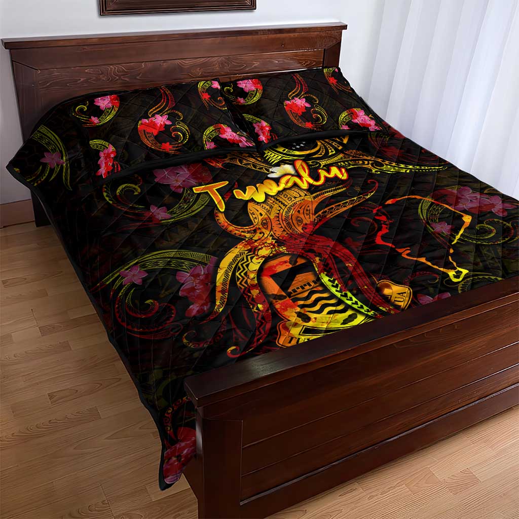 Tuvalu Quilt Bed Set Octopus Plumeria Polynesian Tattoo