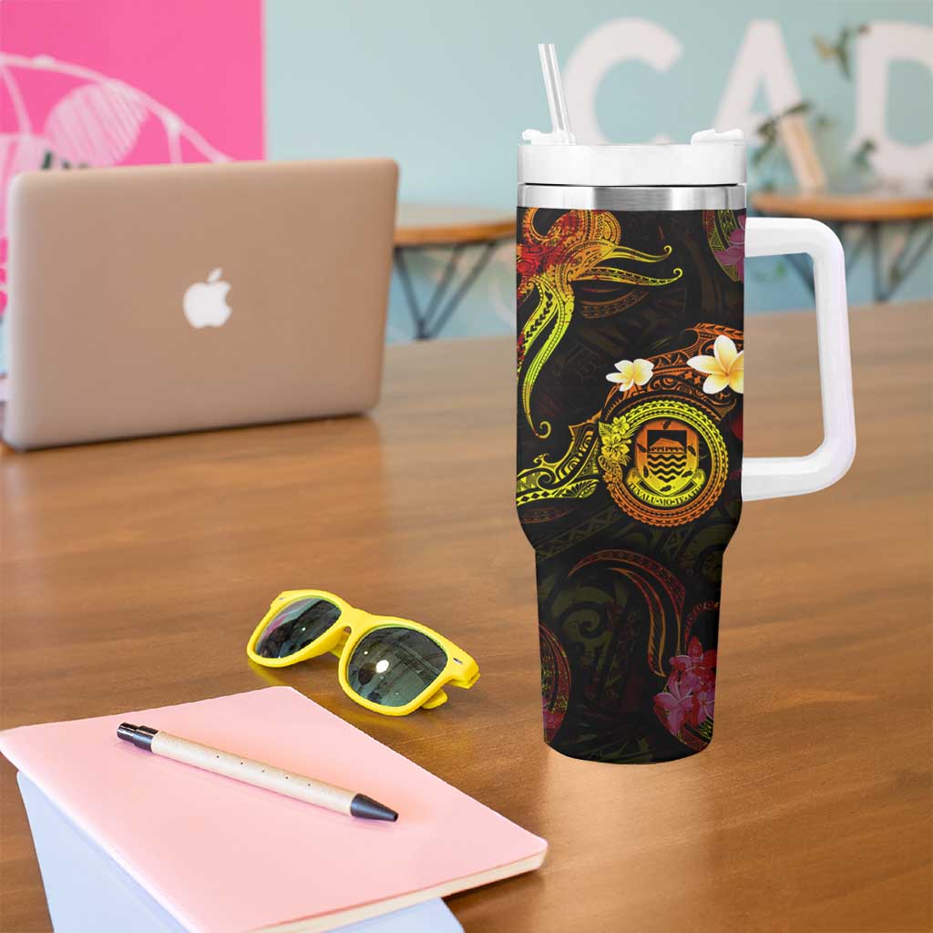 Tuvalu Tumbler With Handle Octopus Plumeria Polynesian Tattoo