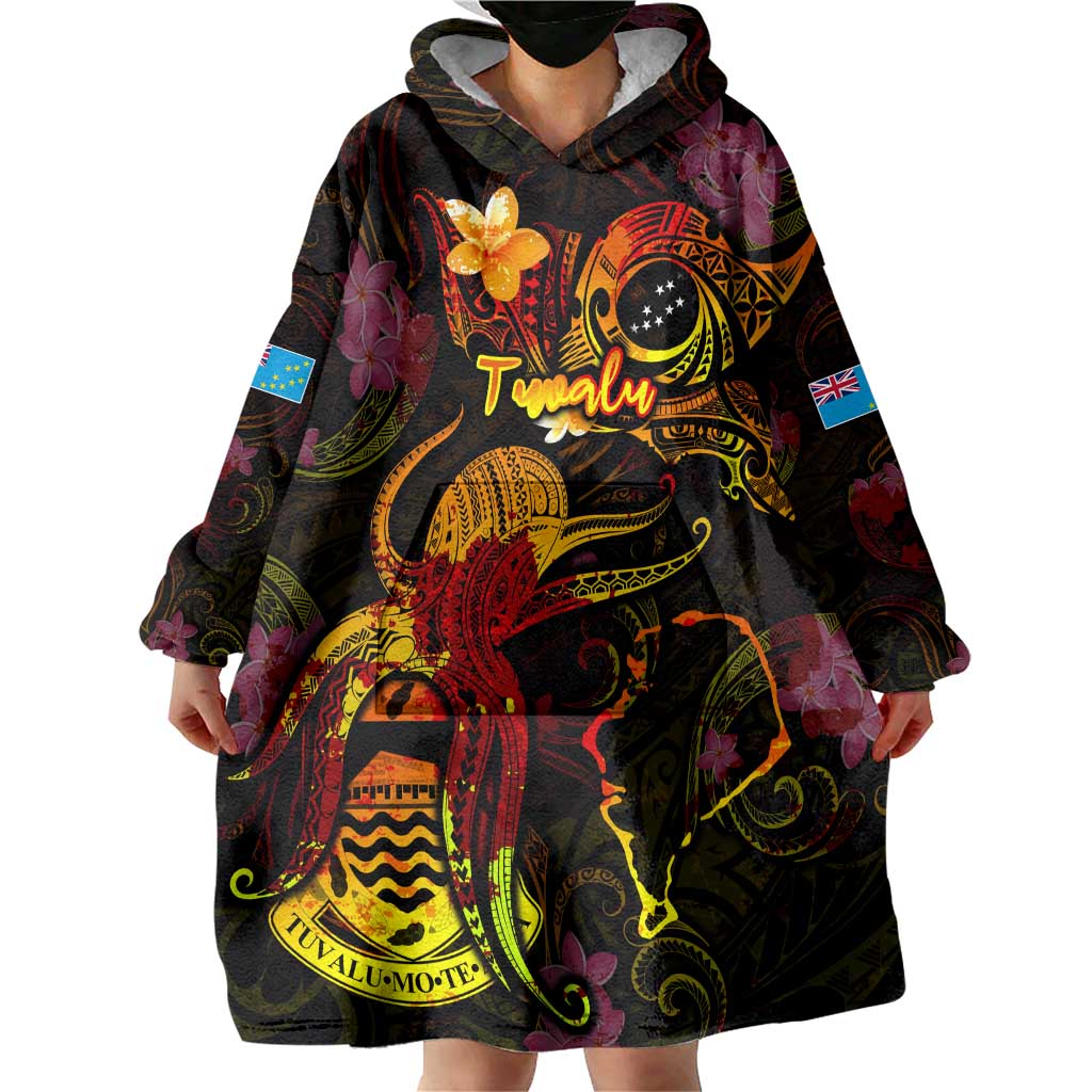 Tuvalu Wearable Blanket Hoodie Octopus Plumeria Polynesian Tattoo