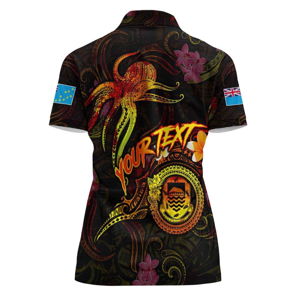 Tuvalu Women Polo Shirt Octopus Plumeria Polynesian Tattoo