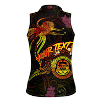 Tuvalu Women Sleeveless Polo Shirt Octopus Plumeria Polynesian Tattoo