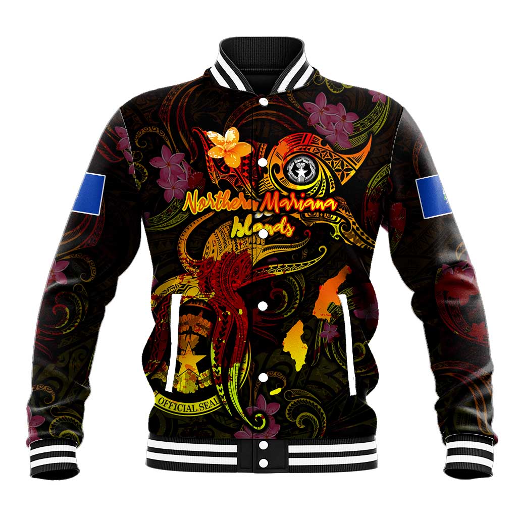 Northern Mariana Islands Baseball Jacket Octopus Plumeria Polynesian Tattoo DT02 Unisex Black - Polynesian Pride