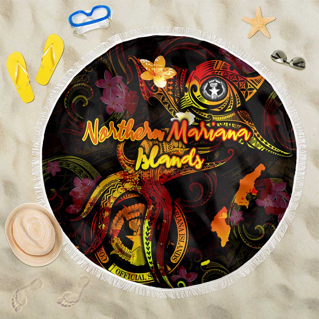 Northern Mariana Islands Beach Blanket Octopus Plumeria Polynesian Tattoo DT02 One Size 150cm Black - Polynesian Pride