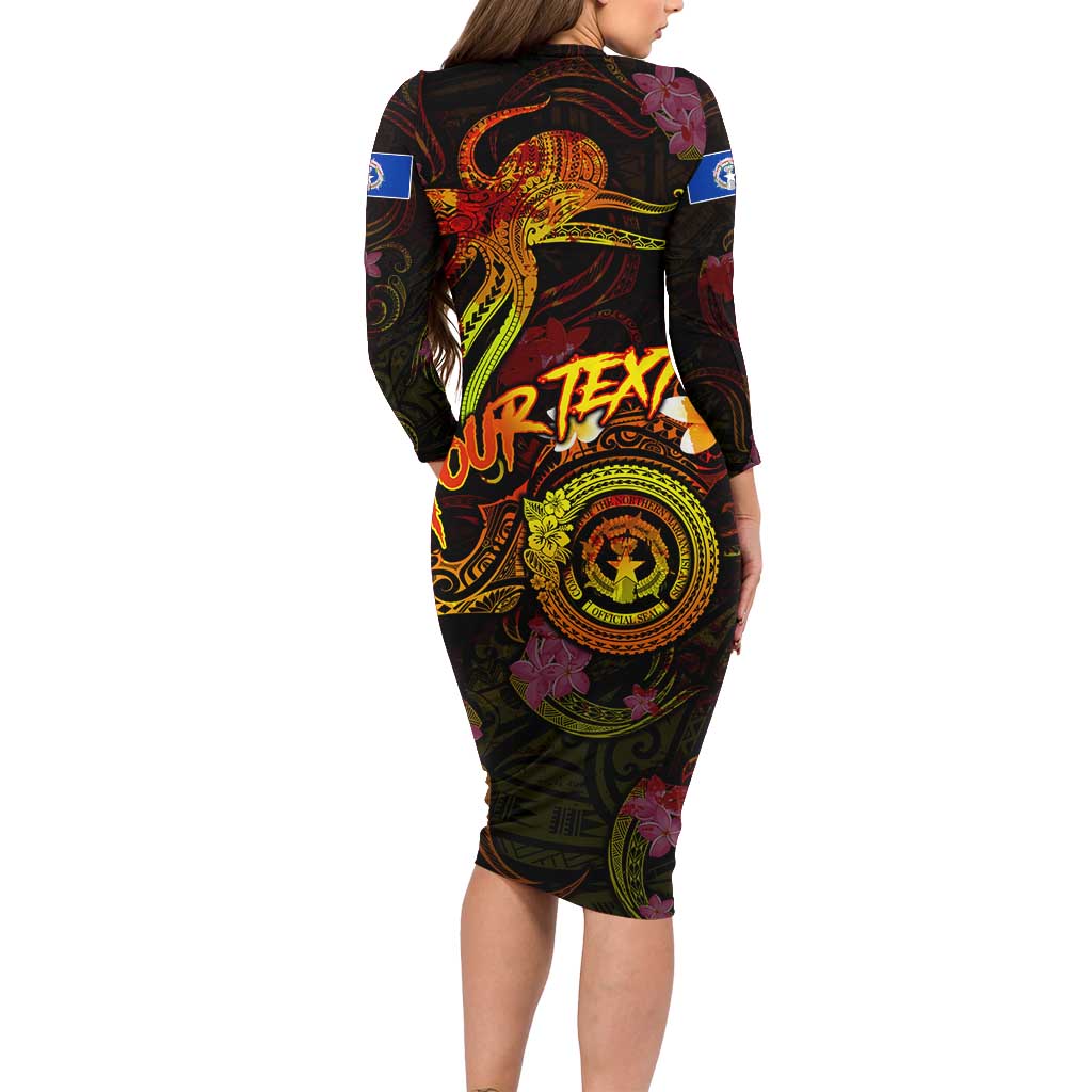 Northern Mariana Islands Family Matching Long Sleeve Bodycon Dress and Hawaiian Shirt Octopus Plumeria Polynesian Tattoo