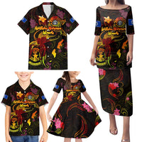 Northern Mariana Islands Family Matching Puletasi and Hawaiian Shirt Octopus Plumeria Polynesian Tattoo