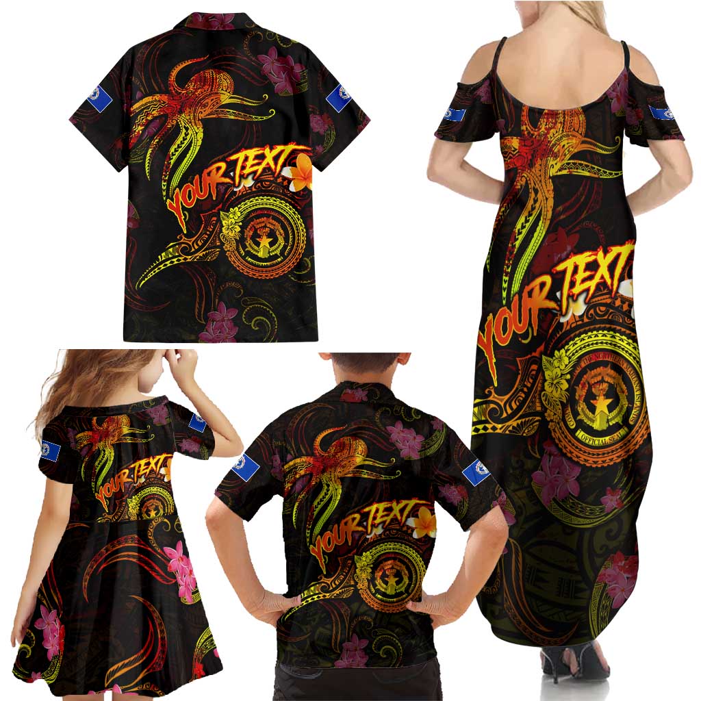 Northern Mariana Islands Family Matching Summer Maxi Dress and Hawaiian Shirt Octopus Plumeria Polynesian Tattoo