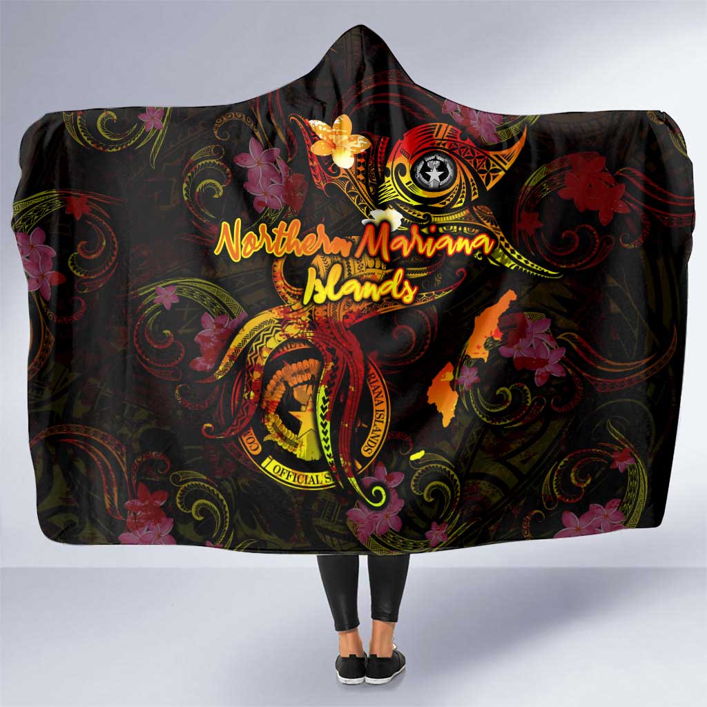 Northern Mariana Islands Hooded Blanket Octopus Plumeria Polynesian Tattoo DT02 One Size Black - Polynesian Pride