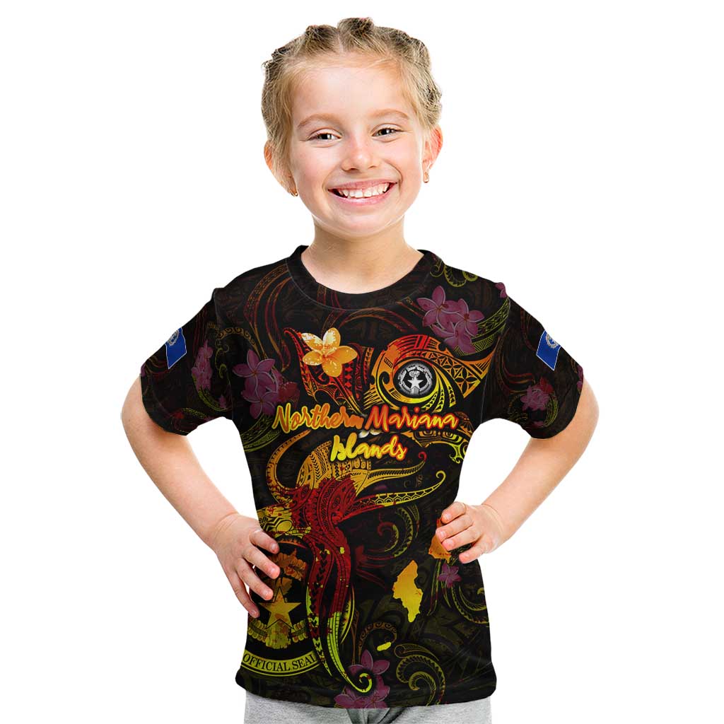 Northern Mariana Islands Kid T Shirt Octopus Plumeria Polynesian Tattoo DT02 Black - Polynesian Pride