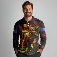 Northern Mariana Islands Long Sleeve Polo Shirt Octopus Plumeria Polynesian Tattoo DT02 - Polynesian Pride