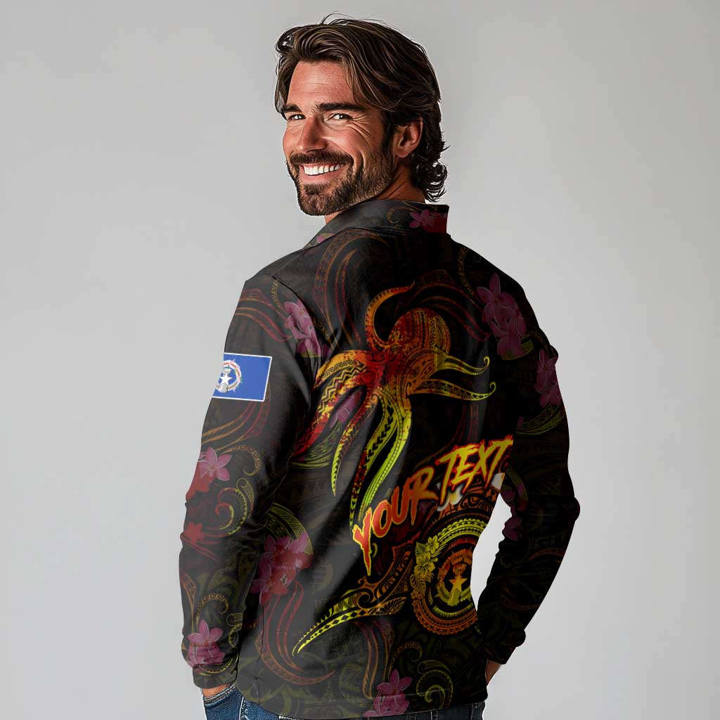 Northern Mariana Islands Long Sleeve Polo Shirt Octopus Plumeria Polynesian Tattoo DT02 - Polynesian Pride