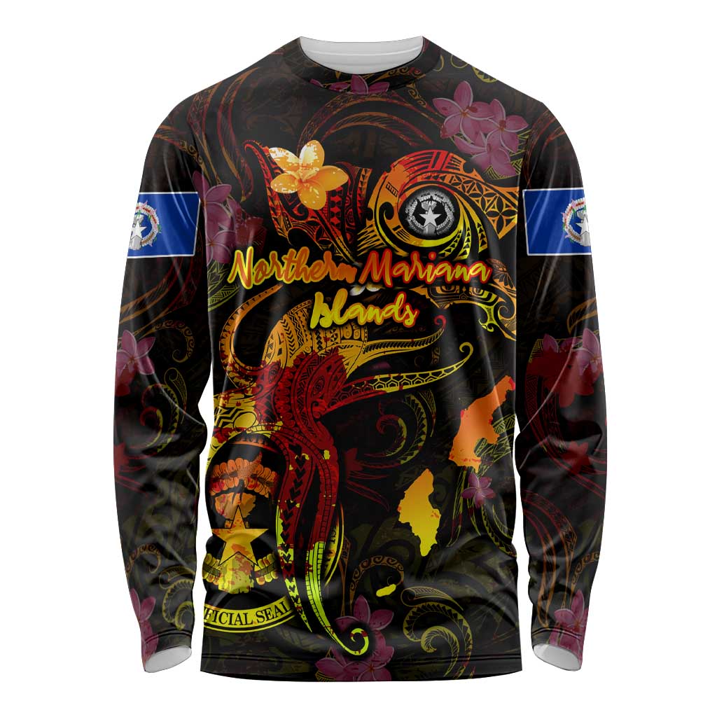 Northern Mariana Islands Long Sleeve Shirt Octopus Plumeria Polynesian Tattoo DT02 Unisex Black - Polynesian Pride