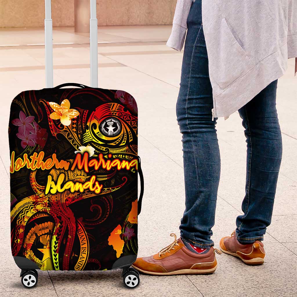 Northern Mariana Islands Luggage Cover Octopus Plumeria Polynesian Tattoo DT02 Black - Polynesian Pride