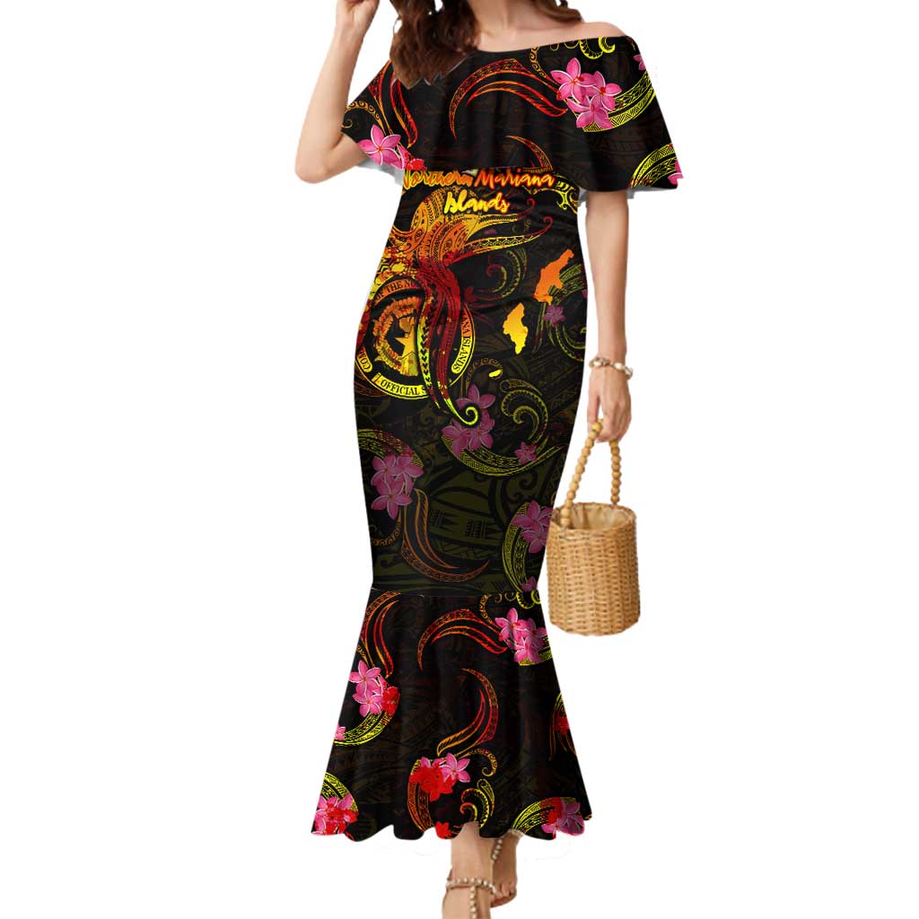 Northern Mariana Islands Mermaid Dress Octopus Plumeria Polynesian Tattoo DT02 Women Black - Polynesian Pride