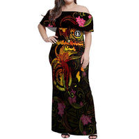 Northern Mariana Islands Off Shoulder Maxi Dress Octopus Plumeria Polynesian Tattoo DT02 Women Black - Polynesian Pride