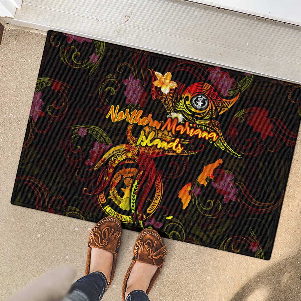 Northern Mariana Islands Rubber Doormat Octopus Plumeria Polynesian Tattoo