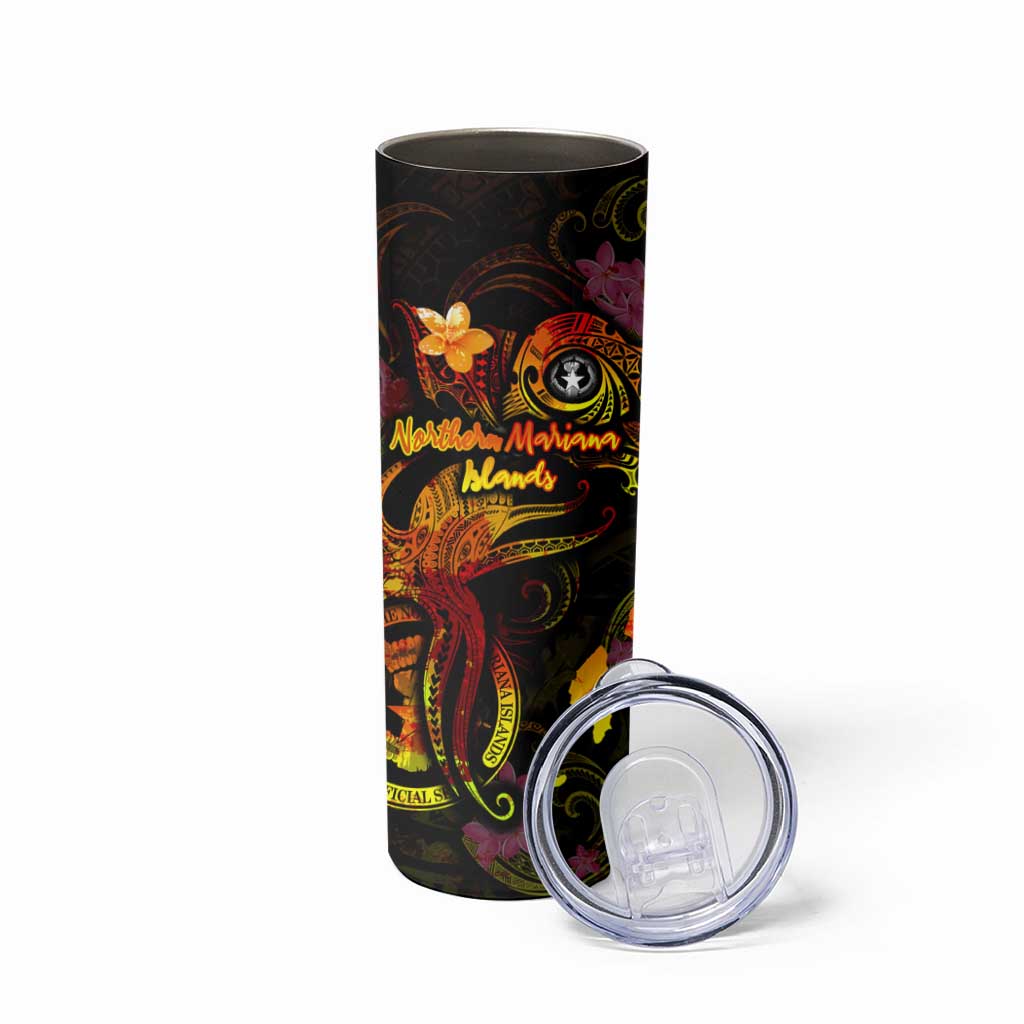 Northern Mariana Islands Skinny Tumbler Octopus Plumeria Polynesian Tattoo