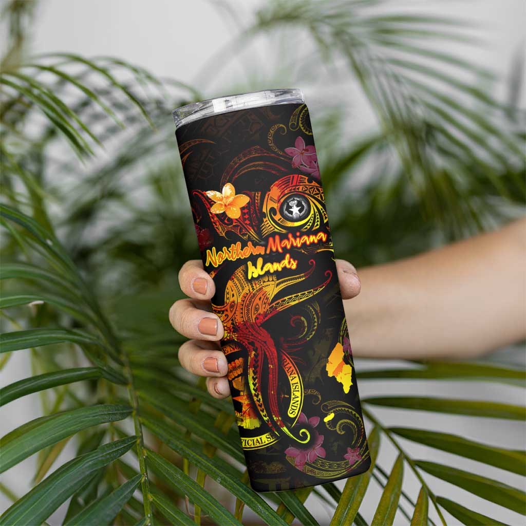 Northern Mariana Islands Skinny Tumbler Octopus Plumeria Polynesian Tattoo