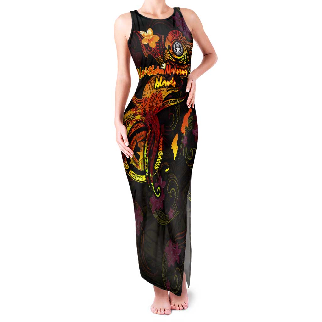 Northern Mariana Islands Tank Maxi Dress Octopus Plumeria Polynesian Tattoo