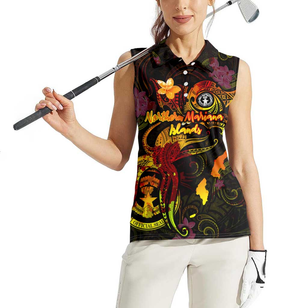 Northern Mariana Islands Women Sleeveless Polo Shirt Octopus Plumeria Polynesian Tattoo