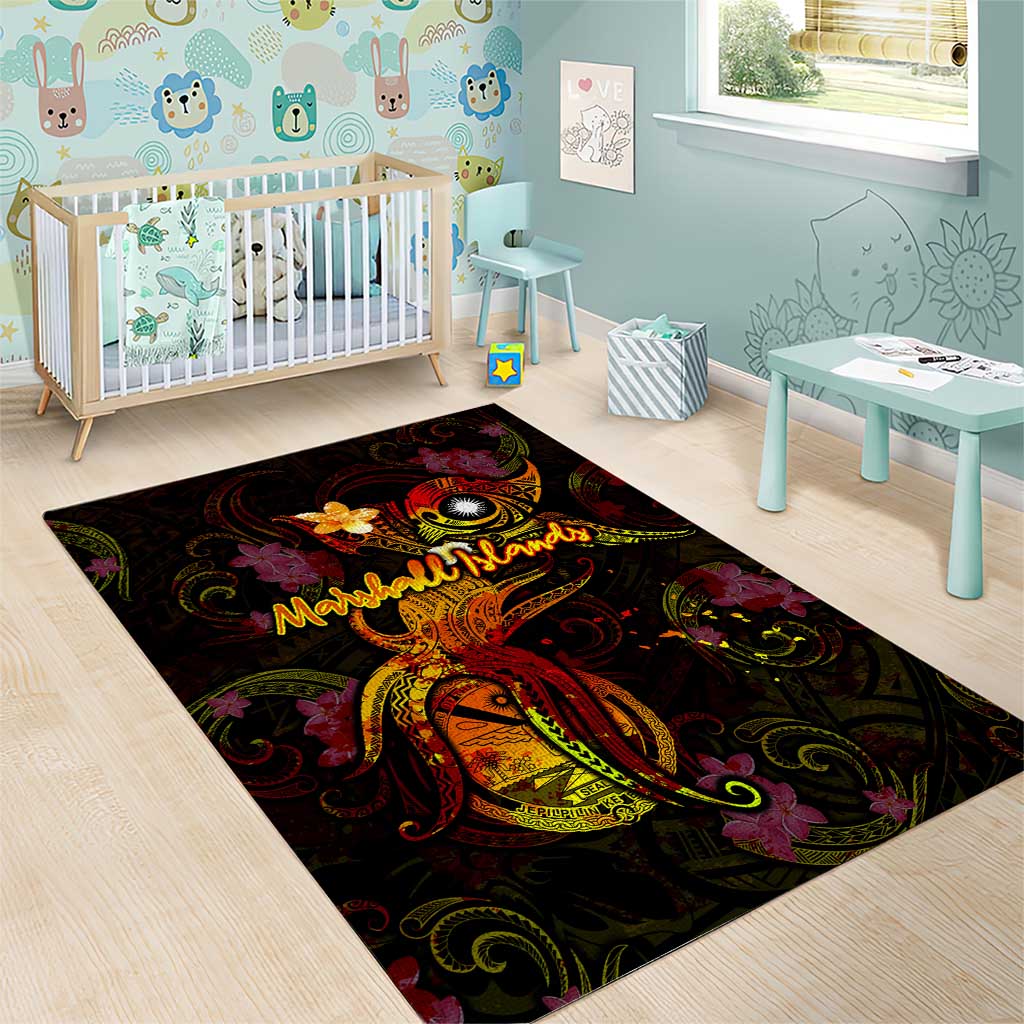 Marshall Islands Area Rug Octopus Plumeria Polynesian Tattoo