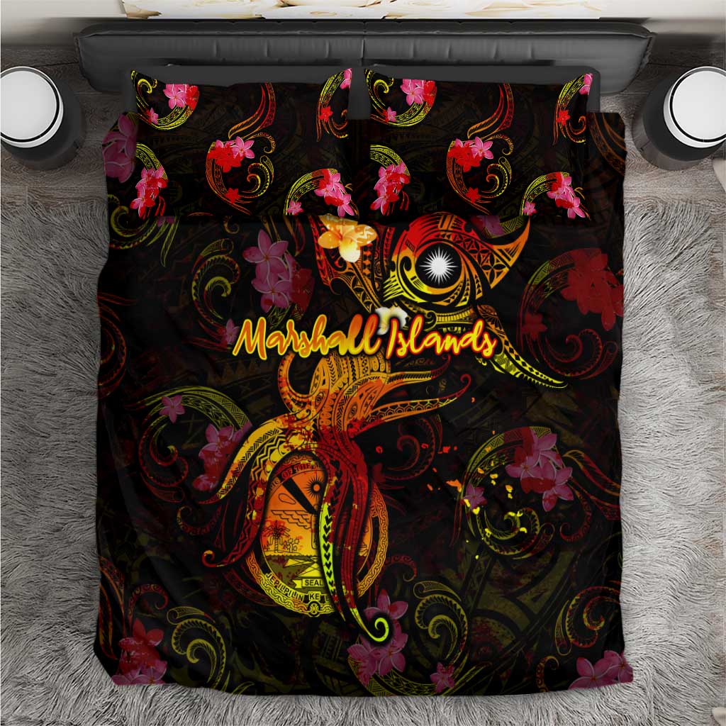Marshall Islands Bedding Set Octopus Plumeria Polynesian Tattoo DT02 Black - Polynesian Pride