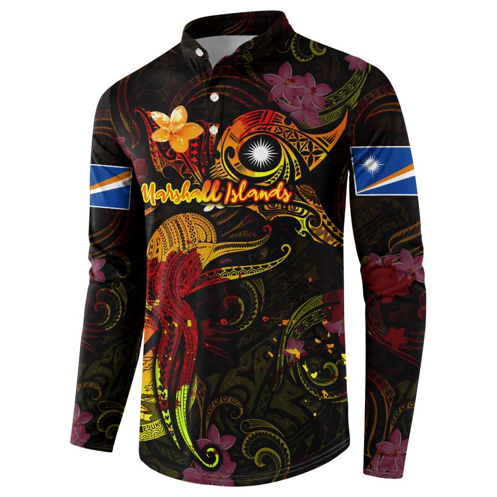 Marshall Islands Button Sweatshirt Octopus Plumeria Polynesian Tattoo