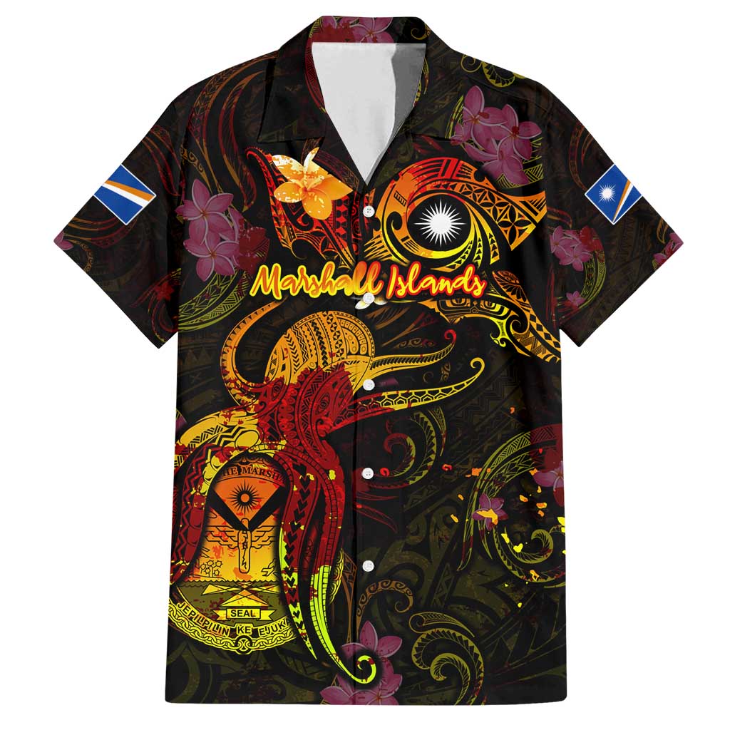 Marshall Islands Family Matching Off Shoulder Maxi Dress and Hawaiian Shirt Octopus Plumeria Polynesian Tattoo