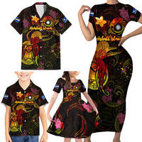 Marshall Islands Family Matching Short Sleeve Bodycon Dress and Hawaiian Shirt Octopus Plumeria Polynesian Tattoo