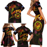 Marshall Islands Family Matching Short Sleeve Bodycon Dress and Hawaiian Shirt Octopus Plumeria Polynesian Tattoo