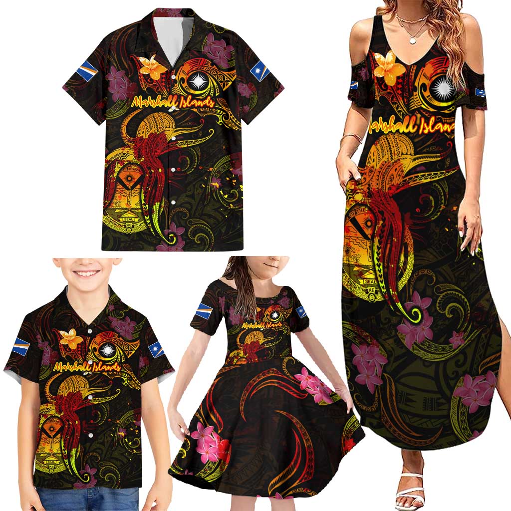 Marshall Islands Family Matching Summer Maxi Dress and Hawaiian Shirt Octopus Plumeria Polynesian Tattoo