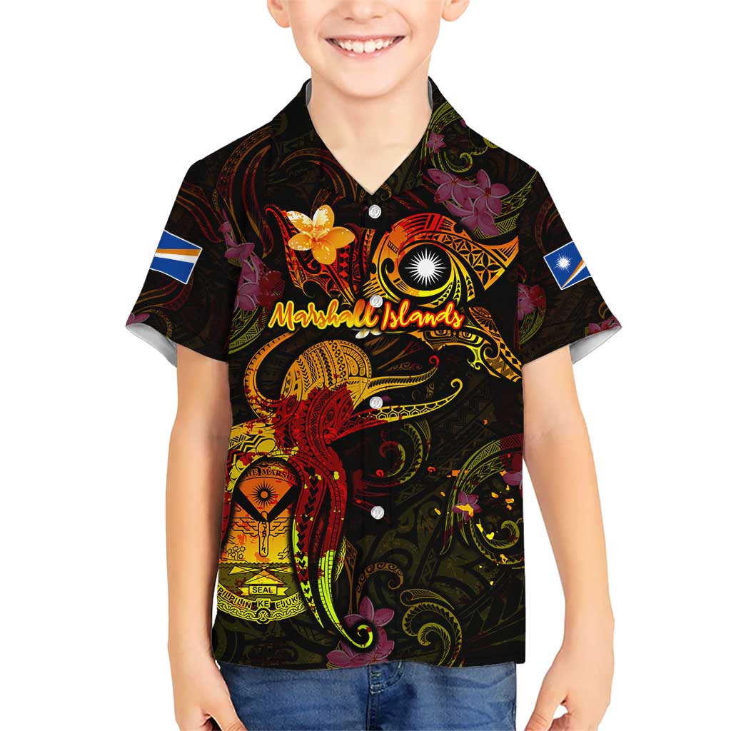 Marshall Islands Kid Hawaiian Shirt Octopus Plumeria Polynesian Tattoo DT02 Kid Black - Polynesian Pride