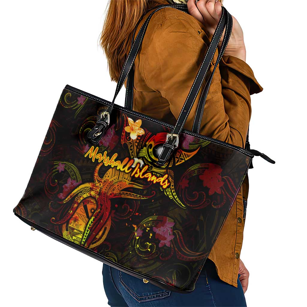 Marshall Islands Leather Tote Bag Octopus Plumeria Polynesian Tattoo