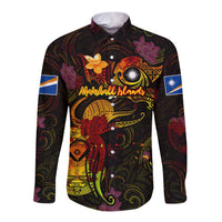 Marshall Islands Long Sleeve Button Shirt Octopus Plumeria Polynesian Tattoo