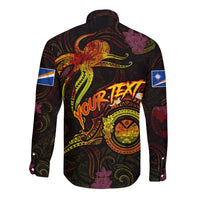 Marshall Islands Long Sleeve Button Shirt Octopus Plumeria Polynesian Tattoo