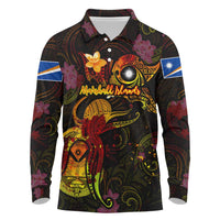 Marshall Islands Long Sleeve Polo Shirt Octopus Plumeria Polynesian Tattoo