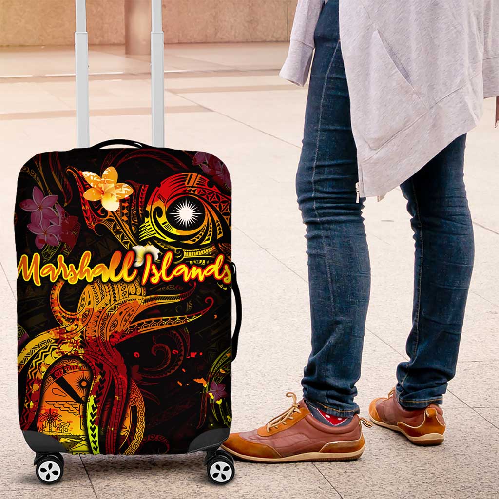 Marshall Islands Luggage Cover Octopus Plumeria Polynesian Tattoo DT02 Black - Polynesian Pride