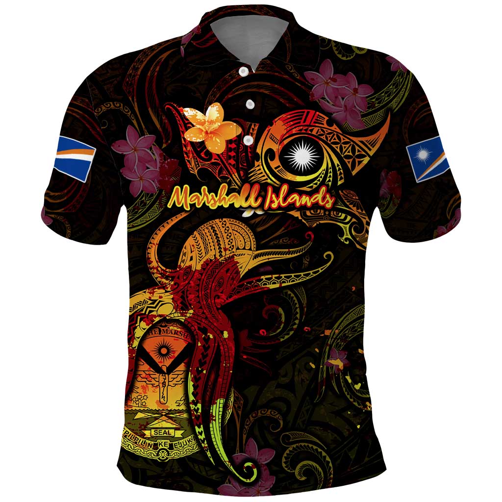 Marshall Islands Polo Shirt Octopus Plumeria Polynesian Tattoo