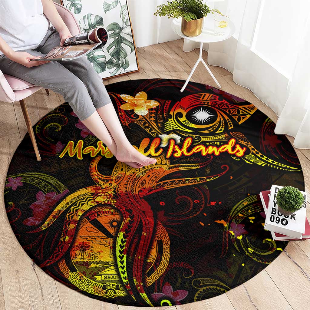 Marshall Islands Round Carpet Octopus Plumeria Polynesian Tattoo DT02 - Polynesian Pride
