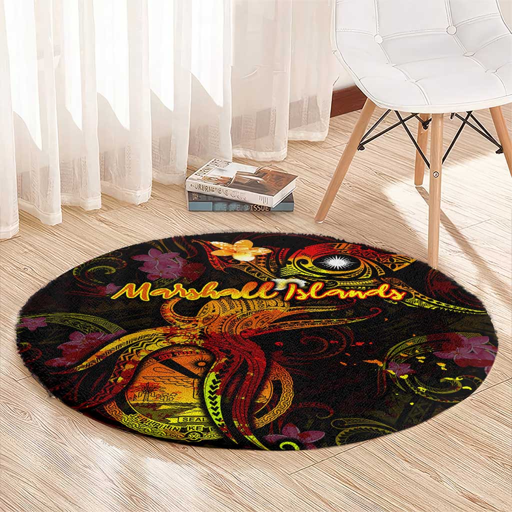 Marshall Islands Round Carpet Octopus Plumeria Polynesian Tattoo DT02 - Polynesian Pride