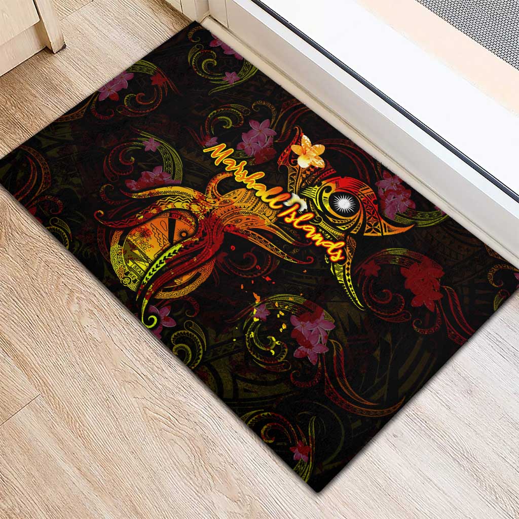 Marshall Islands Rubber Doormat Octopus Plumeria Polynesian Tattoo