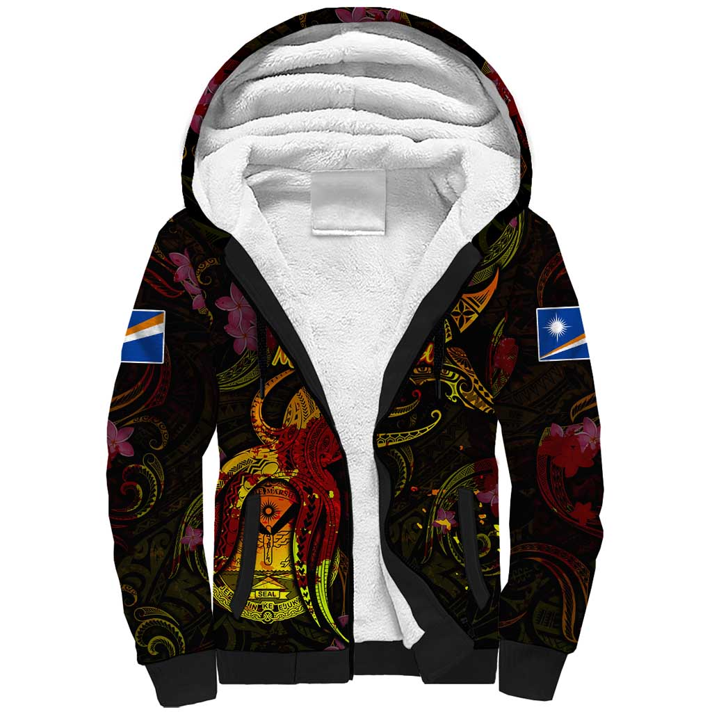 Marshall Islands Sherpa Hoodie Octopus Plumeria Polynesian Tattoo DT02 Unisex Black - Polynesian Pride