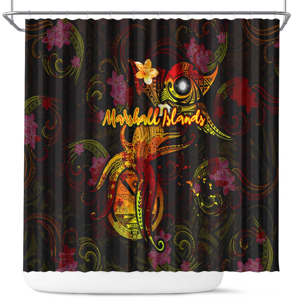 Marshall Islands Shower Curtain Octopus Plumeria Polynesian Tattoo DT02 Black - Polynesian Pride
